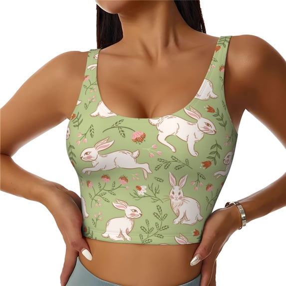 Kdxio Cute Rabbit And Flower Print Workout Crop Tank Top for Women Racerback Yoga Tank Tops Athletic Sports Shirts Exercise Undershirts