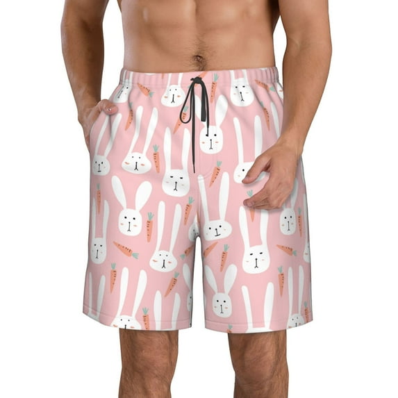 Kdxio Cute Rabbit Carrot Pattern Mens Casual Shorts - Drawstring Summer Beach Sports Shorts for Men