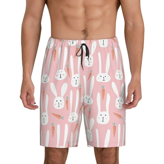 Kdxio Cute Rabbit Carrot Print Mens Sleep Shorts Bottoms Soft Comfy Pajama Wear Pants with Drawstring Pockets