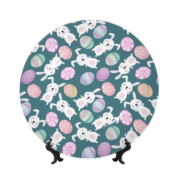 Kdxio Cute Rabbit Easter Bone China Decorative Plate Ceramic Decorative Plate for Home Office Wall Stand Decorative Plates for Home Bedroom-7in