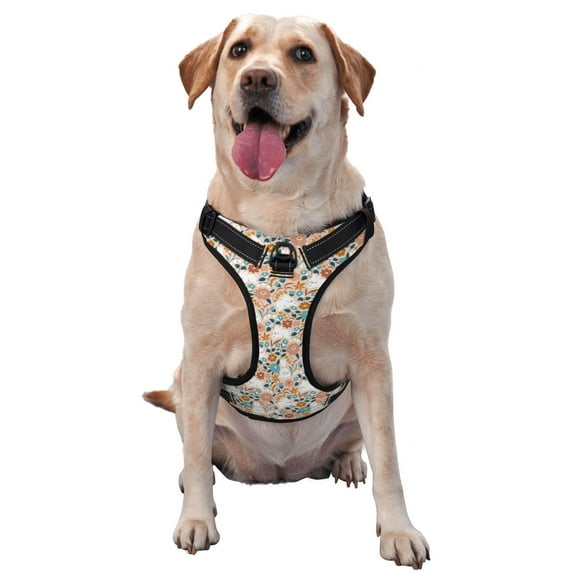 Kdxio Cute Rabbit Floral Print No Pull Dog Harness Adjustable Reflective Oxford Easy Control Medium Large Dog Harness for Training and Everyday-X-Large