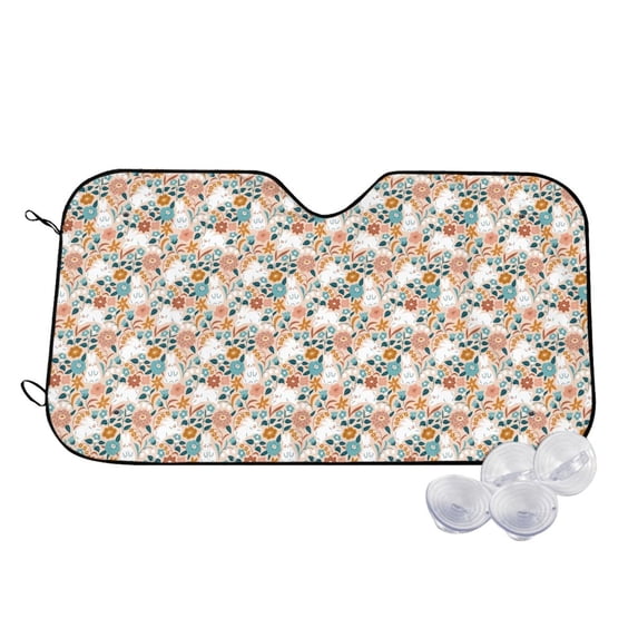 Kdxio Cute Rabbit Floral Print Windshield Sun Shade,UV Rays and Sun Heat Protection,Sunshade for Car Windshield,Car Shade Front Windshield - Small