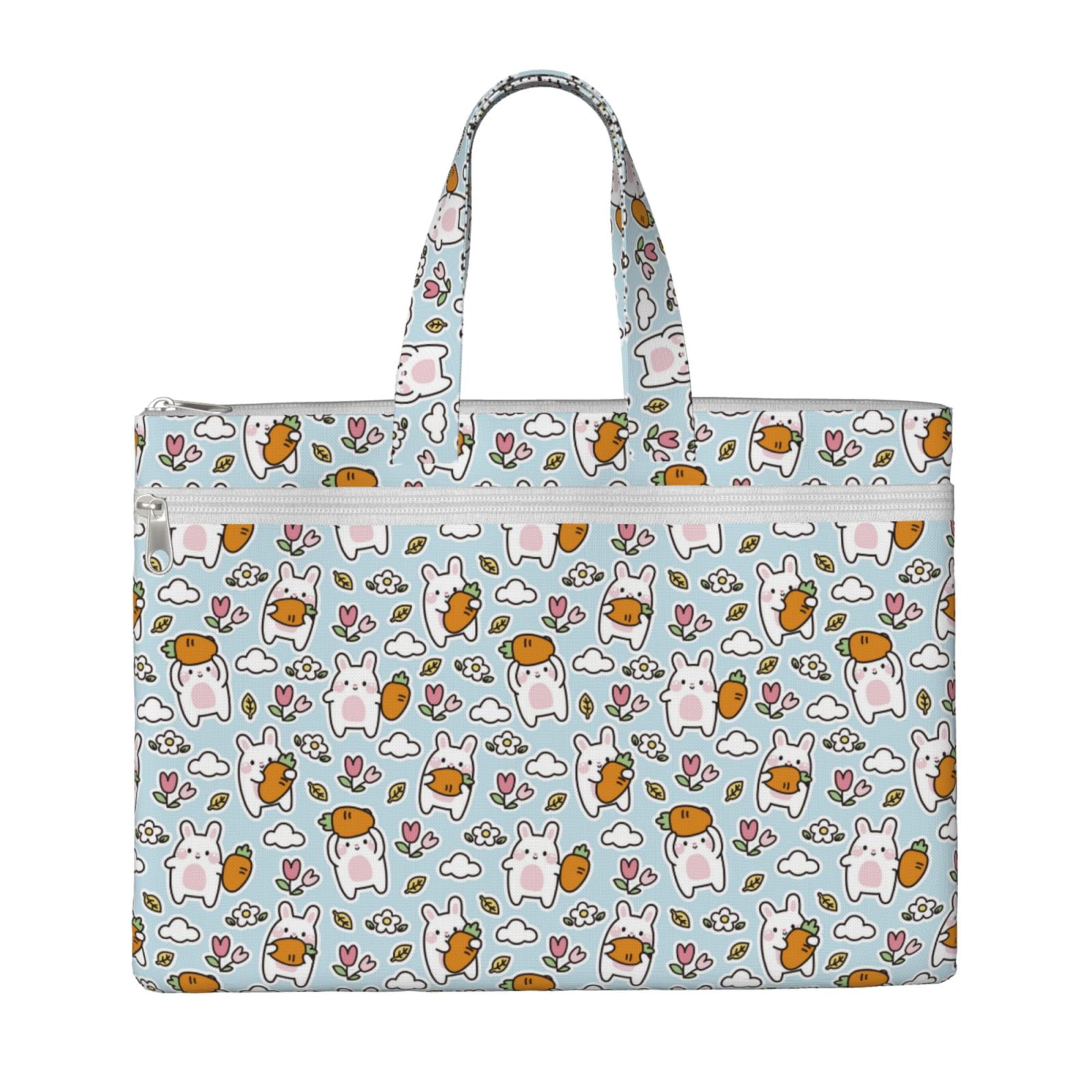 Kdxio Cute Rabbit Hold Carrot File Tote Document Bag Business Briefcase Bag Document Organizer Tote Briefcase for Letter A4 Files Business Teacher Office Bag