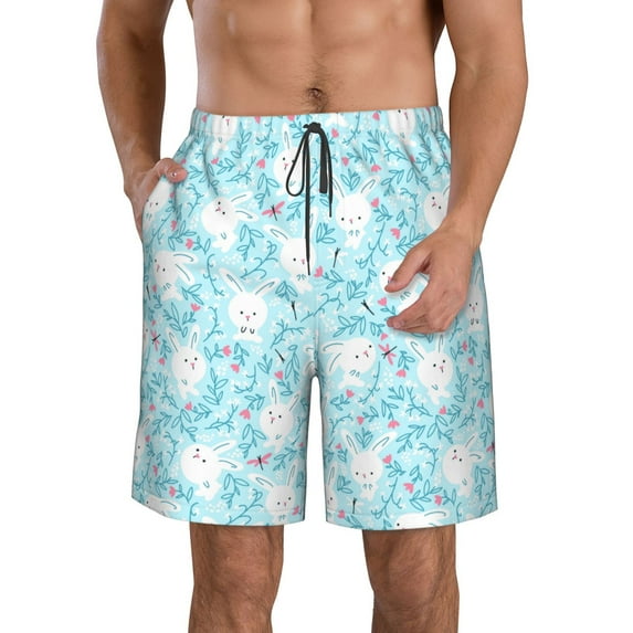Kdxio Cute Rabbit Pattern Mens Casual Shorts - Drawstring Summer Beach Sports Shorts for Men