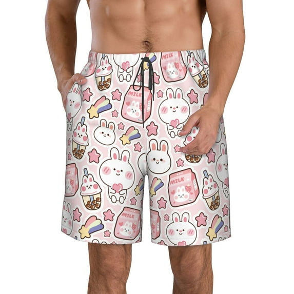 Kdxio Cute Rabbit Pattern Mens Casual Shorts - Drawstring Summer Beach Sports Shorts for Men