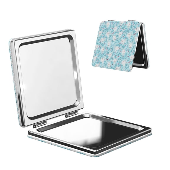 Kdxio Cute Rabbit Pocket Mirror, 1X/2X Travel Makeup Mirror 2-Sided Folding Small Mirror Portable Double-Sided Magnifying Cosmetic Mirror for Gift-Square
