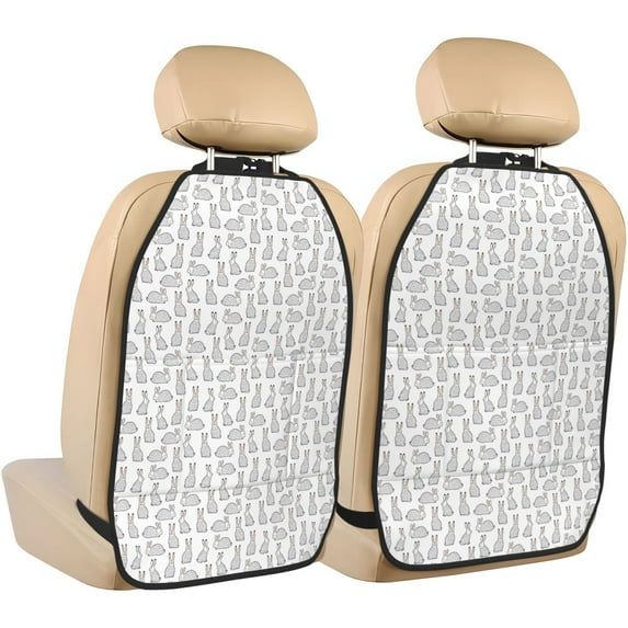 Kdxio Cute Rabbit Print 2 Pack Car Kick Mat Seat Cover Back Protector Mat with Pockets for Organizer Backseat Protector and Storage Anti Kick Pad for Vehicles