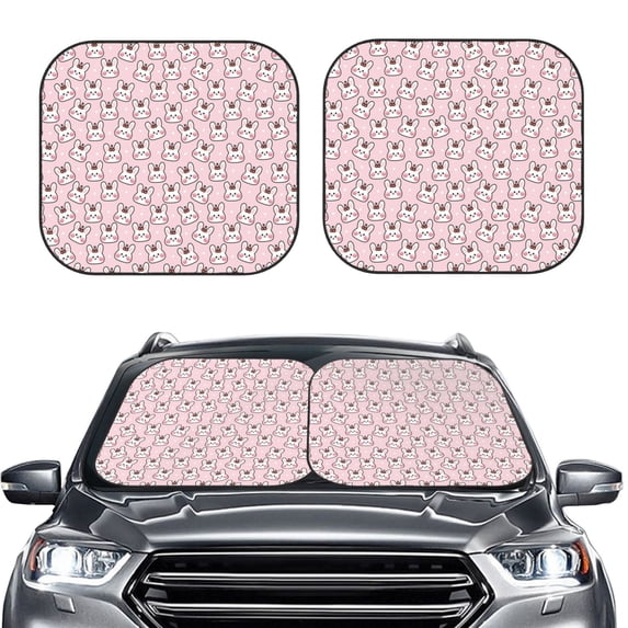 Kdxio Cute Rabbit Print 2-Piece Sun Shade Front Windshield - Foldable Car Front Window Sunshades for Most Sedans SUV Truck