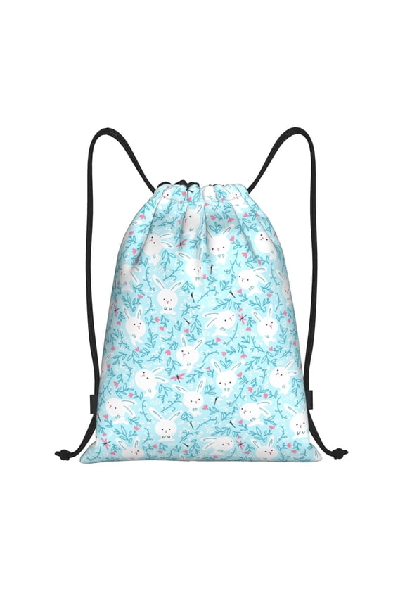 Cute Rabbit Print Drawstring Backpack Bag,Waterproof Draw String Back Sack, Gym Drawstring Bags Swim Bag For Unisex