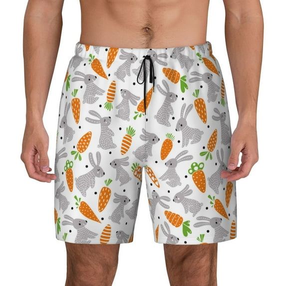 Kdxio Cute Rabbit Print Men's Swim Trunks with Compression Liner 7 Inch Inseam Quick Dry Swim Shorts
