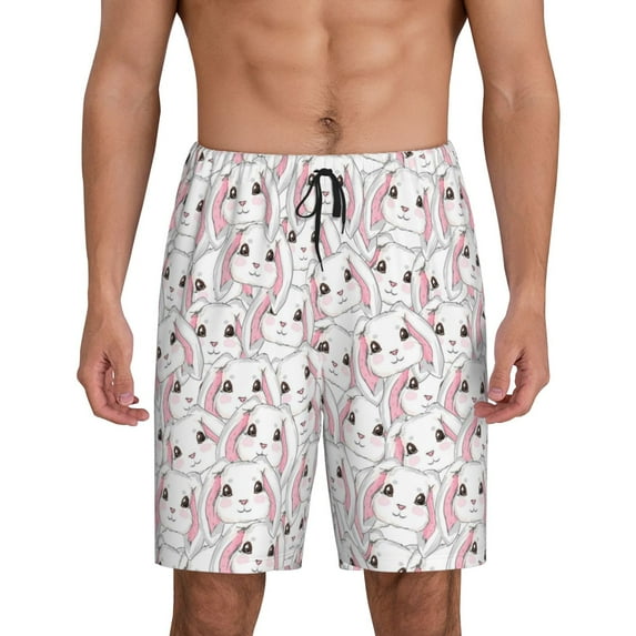 Kdxio Cute Rabbit Print Mens Sleep Shorts Bottoms Soft Comfy Pajama Wear Pants with Drawstring Pockets