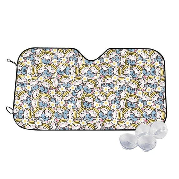 Kdxio Cute Rabbit Print Windshield Sun Shade,UV Rays and Sun Heat Protection,Sunshade for Car Windshield,Car Shade Front Windshield - Medium