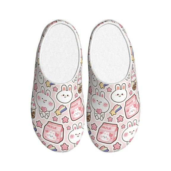 Kdxio Cute Rabbit Women's Men's Slippers Plush Slip-On House Slipper for Winter Indoor Soft Cushion Non-slip Fluffy Slides Slippers-11