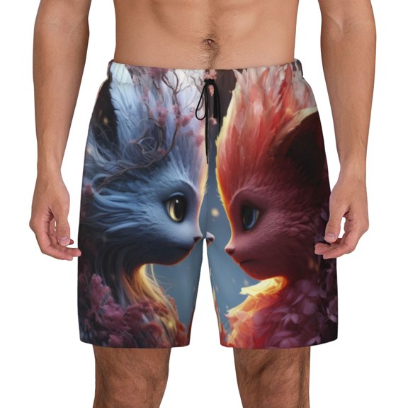 Kdxio Cute Red And White Elf Print Men's Swim Trunks with Compression Liner 7 Inch Inseam Quick Dry Swim Shorts