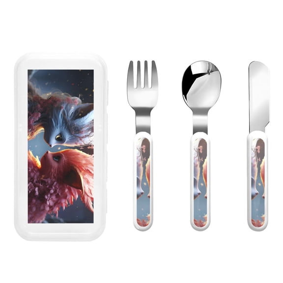 Kdxio Cute Red And White Elf Toddler Utensils Set - Kids Silverware Set, Set Kids Utensils Set with Case for Preschooler Children