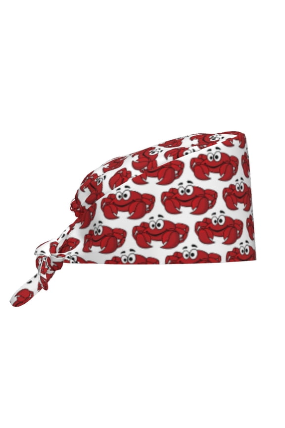 Cute Red Crab Pattern Turban Hat for Women Men Comfortable Adjustable Cleaning Working Cap with Sweatband