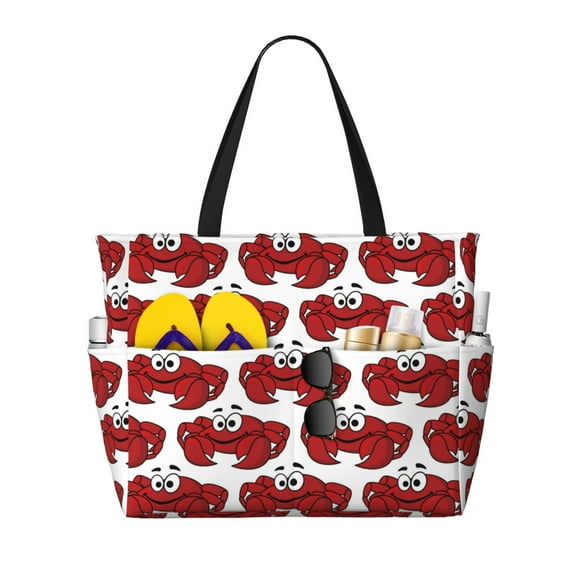 Kdxio Cute Red Crab for Beach Bag for Women Large Beach Tote Bag Waterproof Sandproof Swim Bag with Zipper Pockets Beach Vacation Travel