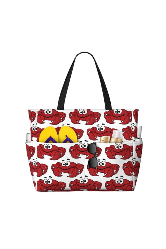 Cute Red Crab for Beach Bag for Women Large Beach Tote Bag Waterproof Sandproof Swim Bag with Zipper Pockets Beach Vacation Travel