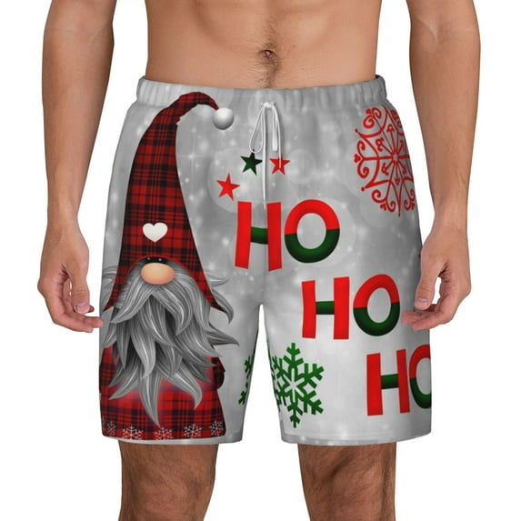 Kdxio Cute Santa Print Men'S Swim Trunks With Compression Liner 7 Inch Inseam Quick Dry Swim Shorts