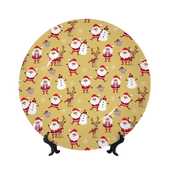 Kdxio Cute Santa and Reindeer Bone China Decorative Plate Ceramic Decorative Plate for Home Office Wall Stand Decorative Plates for Home Bedroom-10in