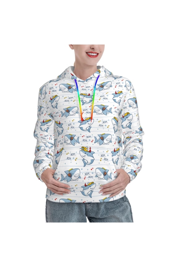 Cute Shark Print Womens Oversized Hoodies Sweatshirts Hooded Pullover Tops Sweaters Casual-Large