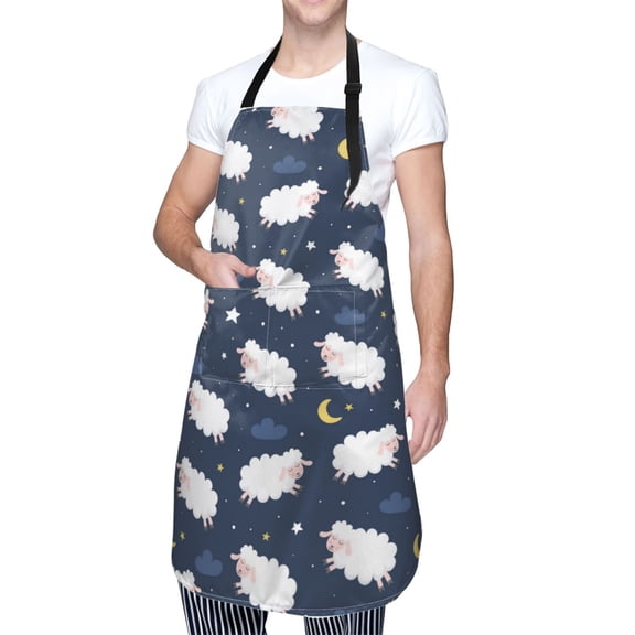 Kdxio Cute Sheep 1 Apron with Pockets Adjustable Kitchen Aprons for Men Women Waterproof Aprons for Cooking,Drawing,Crafting, Baking Household Cleaning