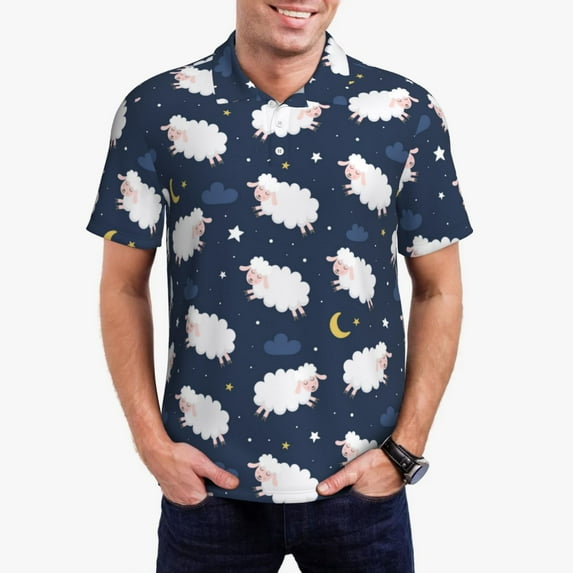 Kdxio Cute Sheep 1 Print Men's Short Sleeve Polo Shirt,Midweight Men's Shirt