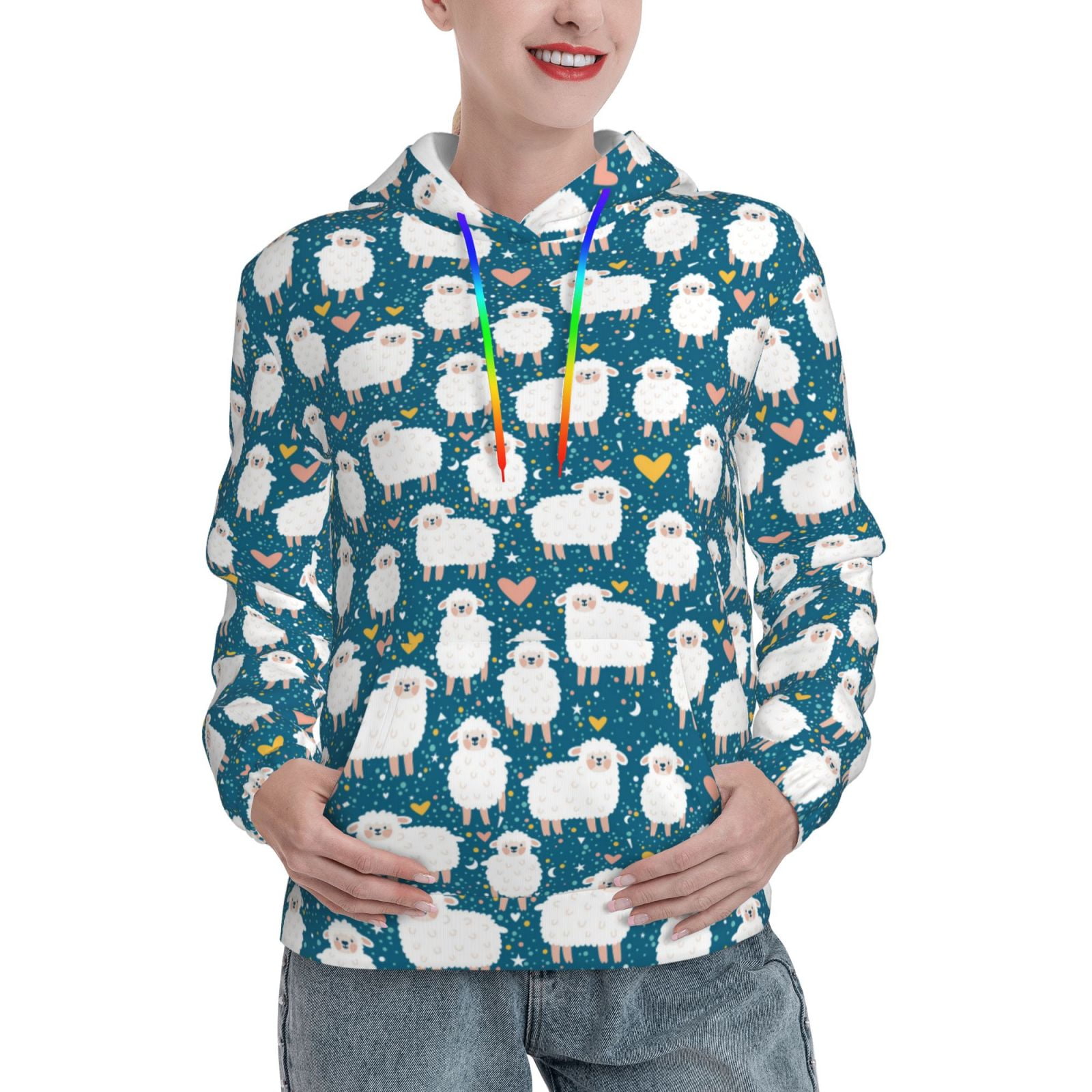 SHE IS Womens Hoodies Funny Graphic Long Sleeve Shirts Casual Loose Fit Lightweight Pullovers Tops Womens Oversized Graphic Hooded Long Sleeve Pullover Swea