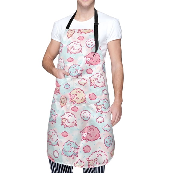 Kdxio Cute Sheep Apron with Pockets Adjustable Kitchen Aprons for Men Women Waterproof Aprons for Cooking,Drawing,Crafting, Baking Household Cleaning
