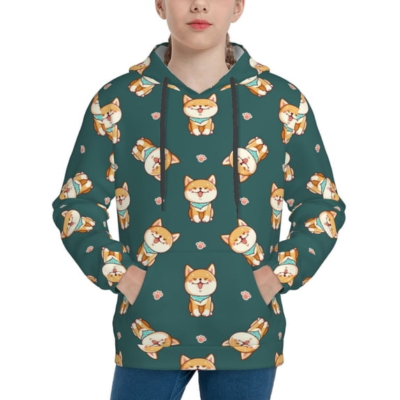Kdxio Cute Shiba Pattern Boys Athletic Unisex Boys Girls Hoodie with Pocket Sweatshirts-Medium