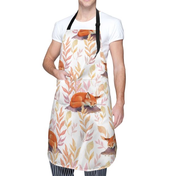 Kdxio Cute Sleepy Fox Apron with Pockets Adjustable Kitchen Aprons for Men Women Waterproof Aprons for Cooking,Drawing,Crafting, Baking Household Cleaning