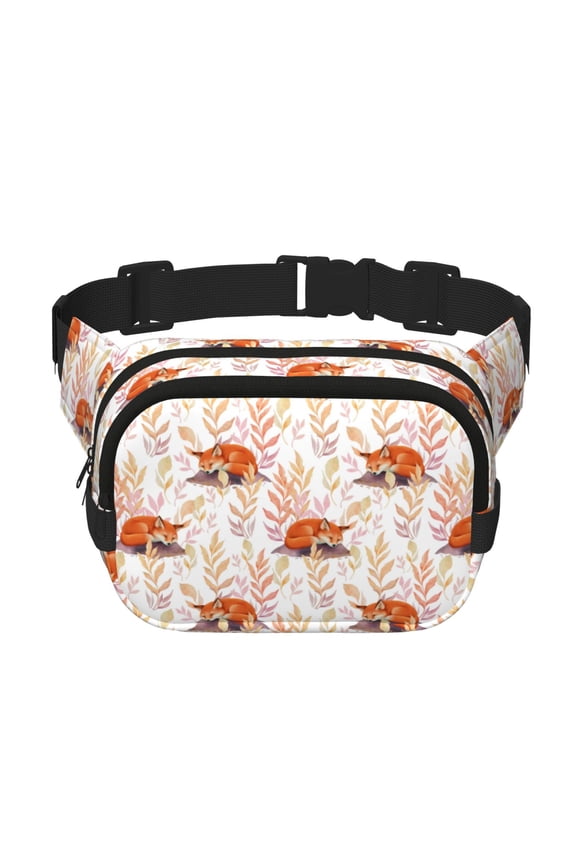 Cute Sleepy Fox Crossbody Double Layer Waist Bag Belt Bag for Unisex Fanny Pack Fashion Waist Packs for Hiking Running Shopping Traveling