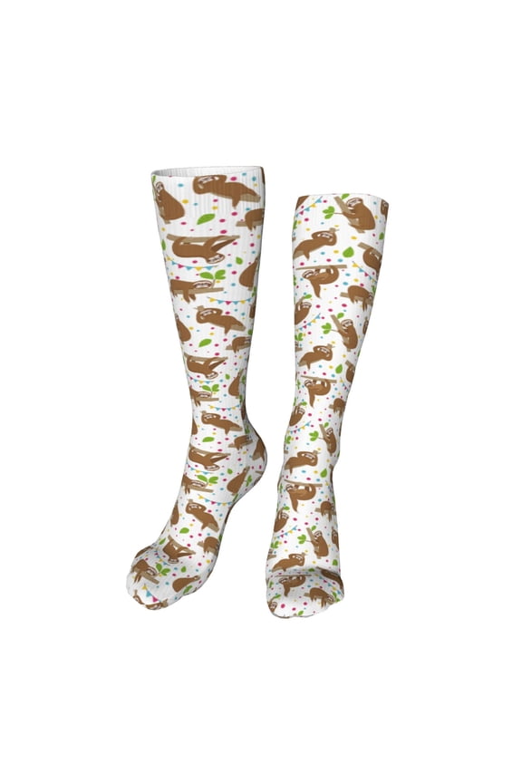 Cute Sloth Funny Silky Novelty Funky Long Knee High Socks Soft 3D Print Cosplay Crazy Stockings for Men Women