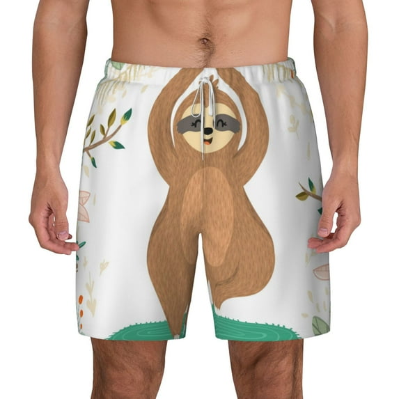 Kdxio Cute Sloth In Yoga Pose Tree Print Men'S Swim Trunks With Compression Liner 7 Inch Inseam Quick Dry Swim Shorts