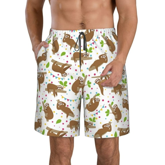Kdxio Cute Sloth Pattern Mens Casual Shorts - Drawstring Summer Beach Sports Shorts for Men
