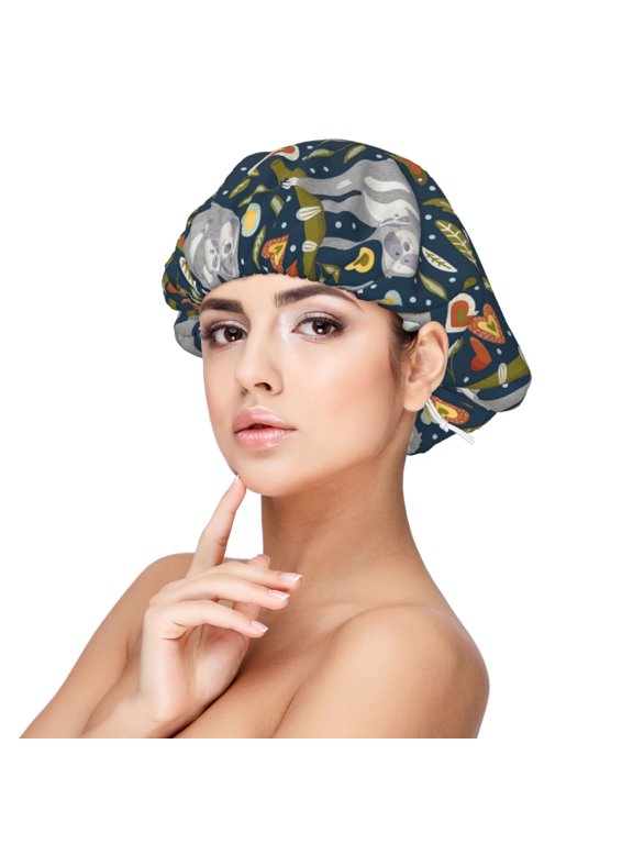 Cute Sloth Pattern Satin Bonnet Silk Bonnet Hair Bonnet for Sleeping Hair Bonnets for Women Curly Natural Hair