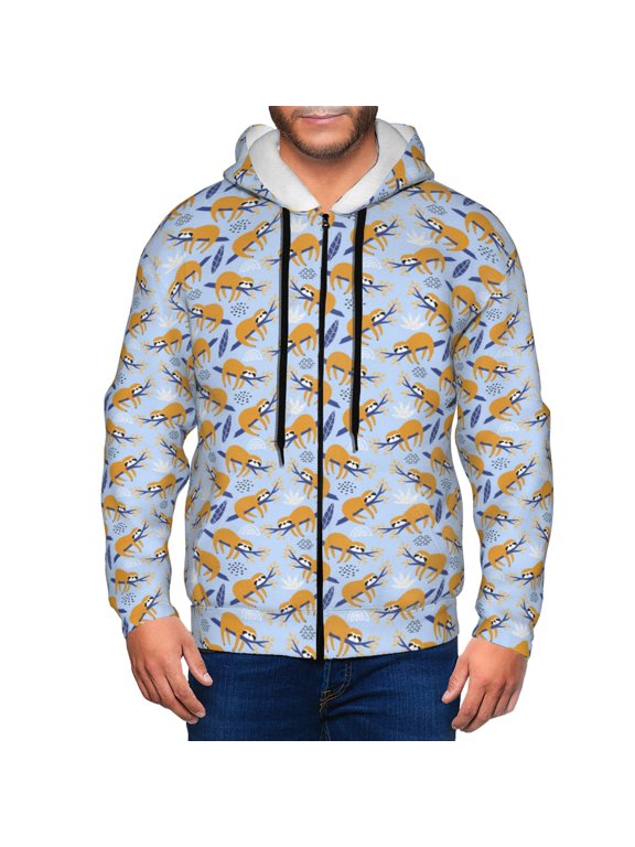 Cute Sloth Print Men Hoodies Casual Hoodies for Men with Zip Pockets Full Zip Long Sleeve Sweatshirt Sports Hooded Jacket-Medium