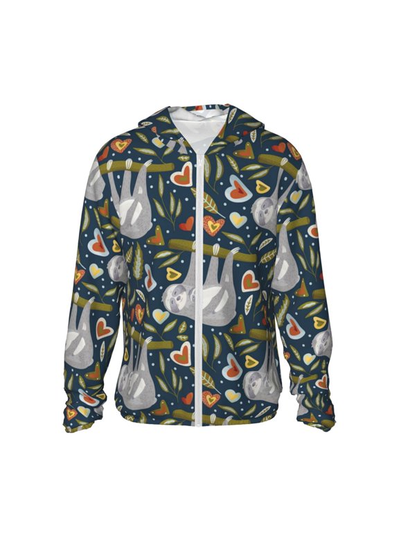 Cute Sloth Print Women Men Sun Protection UPF 50+ Jackets Zip Up Long Sleeve Hoodie Hiking Lightweight with Pockets