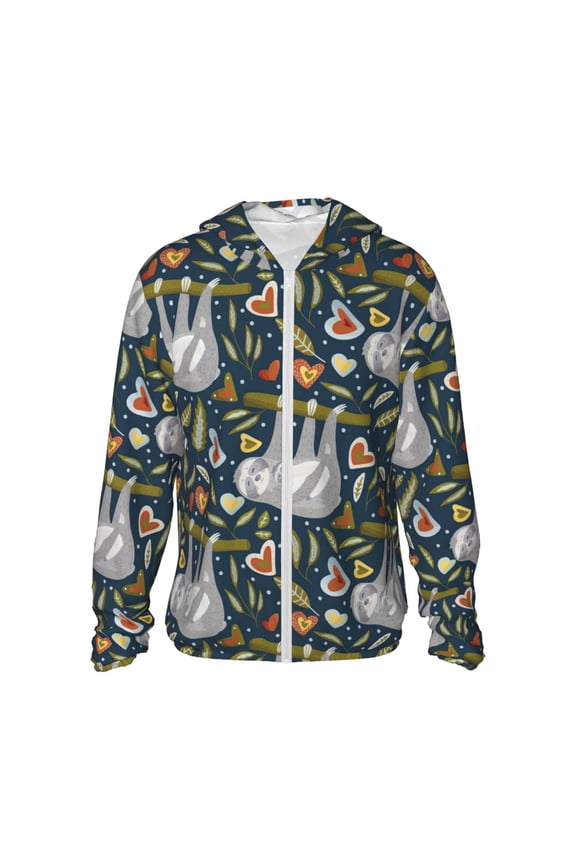 Cute Sloth Print Women Men Sun Protection UPF 50+ Jackets Zip Up Long Sleeve Hoodie Hiking Lightweight with Pockets
