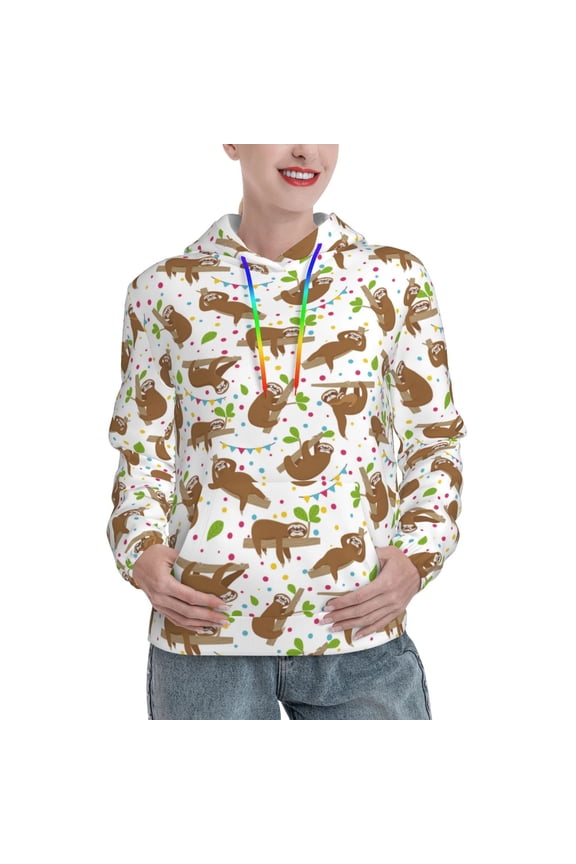 Cute Sloth Print Womens Oversized Hoodies Sweatshirts Hooded Pullover Tops Sweaters Casual-Medium