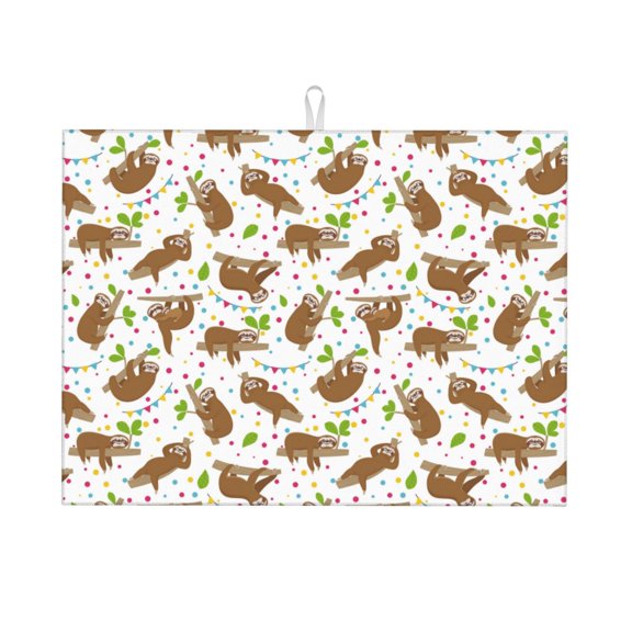 Kdxio Cute Sloth for Dish Drying Mat,24*18 inch Absorbent Dish Drainer Kitchen Counter,Large Size Dish Drying Pad for Countertops,Draining Racks