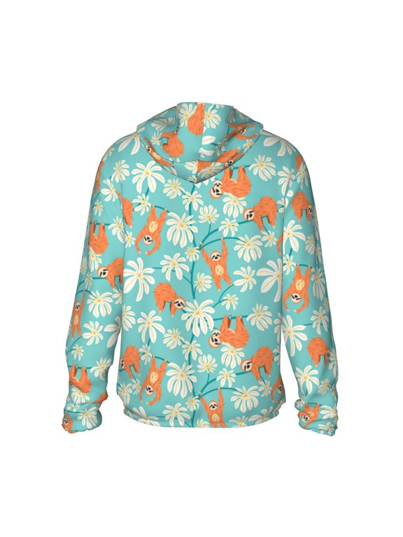 Cute Sloth on Floral Tree Print Women Men Sun Protection UPF 50+ Jackets Zip Up Long Sleeve Hoodie Hiking Lightweight with Pockets