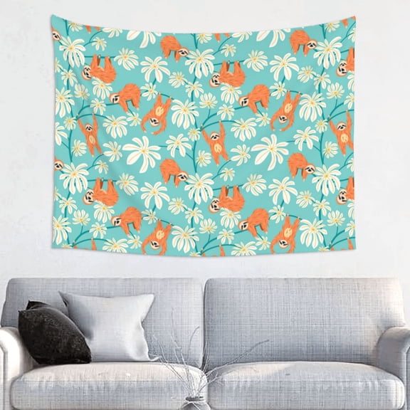 Kdxio Cute Sloth on Floral Tree Wall Hanging Tapestries Banner For Bedroom College Dorm Home Living Room Party Decor 29X37 In