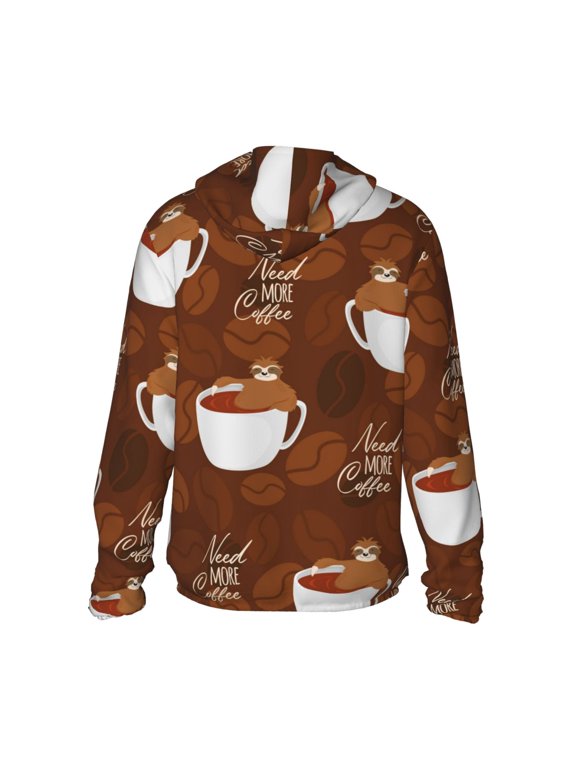 Cute Sloths Bear Relaxing In Coffee Cup Print Women Men Sun Protection UPF 50+ Jackets Zip Up Long Sleeve Hoodie Hiking Lightweight with Pockets