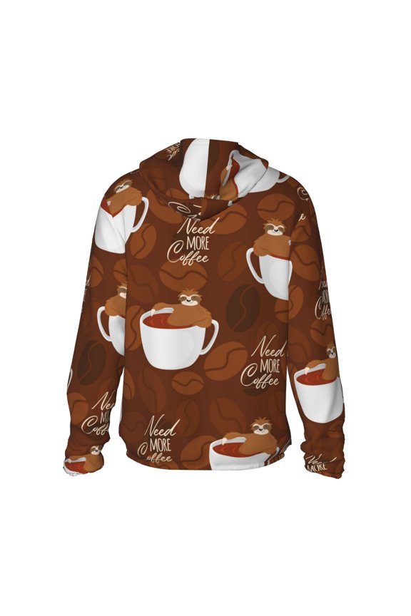 Cute Sloths Bear Relaxing In Coffee Cup Print Women Men Sun Protection UPF 50+ Jackets Zip Up Long Sleeve Hoodie Hiking Lightweight with Pockets