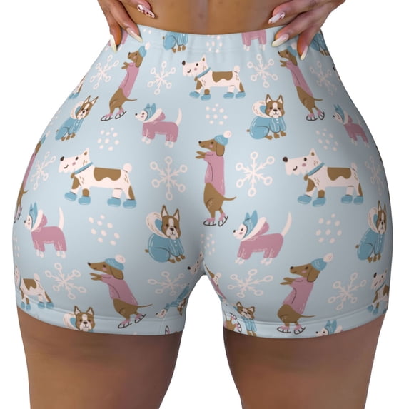 Kdxio Cute Snowflake Dachshund Print Workout Shorts for Women Seamless Soft Smooth Gym Yoga Scrunch Active Shorts