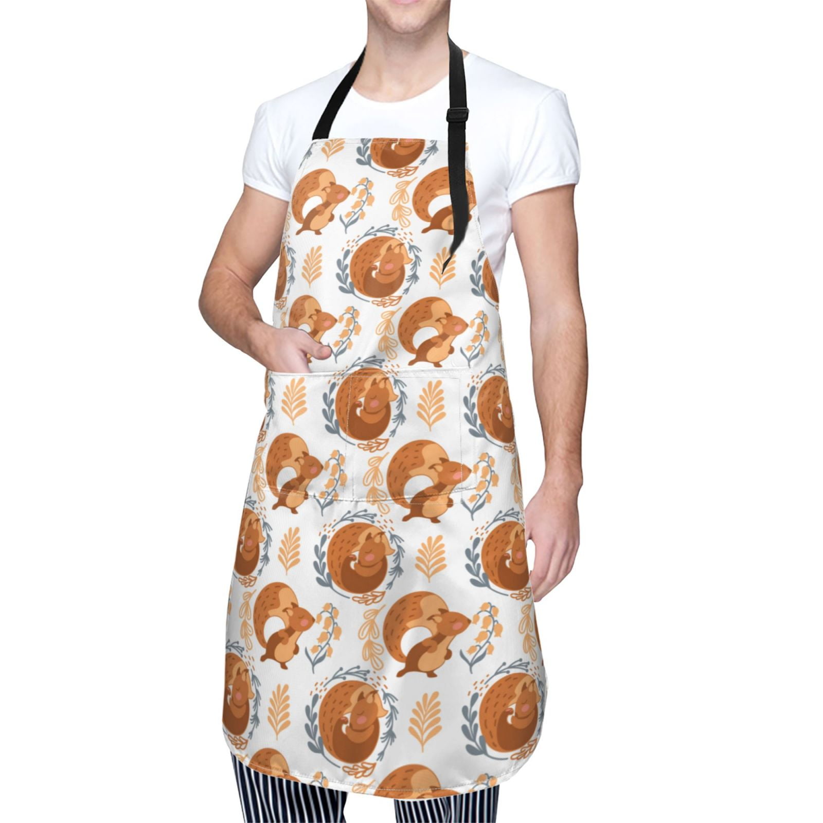 Kdxio Cute Squirrel Apron with Pockets Adjustable Kitchen Aprons for Men Women Waterproof Aprons for Cooking,Drawing,Crafting, Baking Household Cleaning