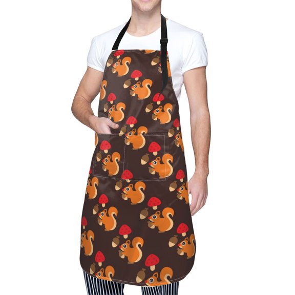 Kdxio Cute Squirrel Apron with Pockets Adjustable Kitchen Aprons for Men Women Waterproof Aprons for Cooking,Drawing,Crafting, Baking Household Cleaning