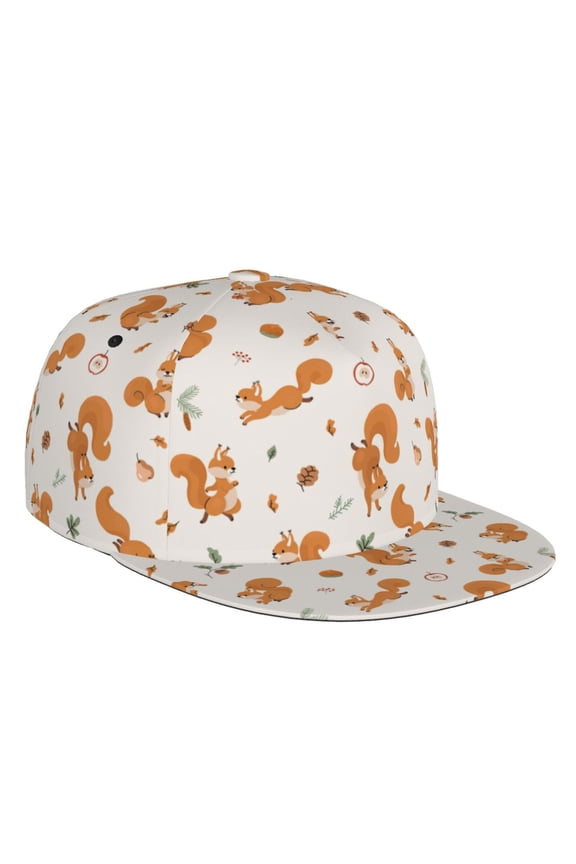 Cute Squirrel Fall Print Snapback Hat for Men Women,Adjustable Baseball Cap