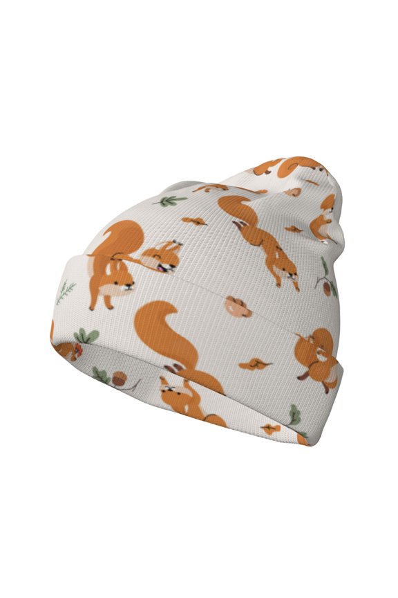 Cute Squirrel Fall Winter Beanie for Men Women Beanie Knit Hat Cuffed Cap Beanie Knit Chunky Snow Cap